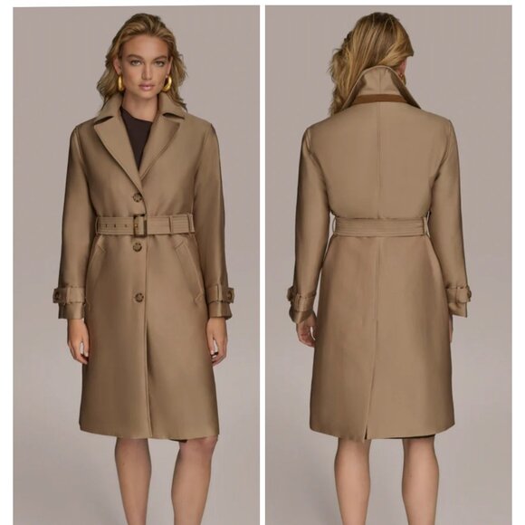 DKNY Khaki Trench Coat Size Medium - Picture 1 of 12